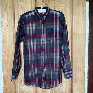 Dries Van Noten 100% Silk Plaid Button Down Blouse — FR size 36/US size 6/Small